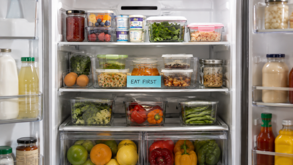 eat first section for leftovers and foods that should be used soon