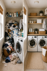small laundry room organization before and after transformation