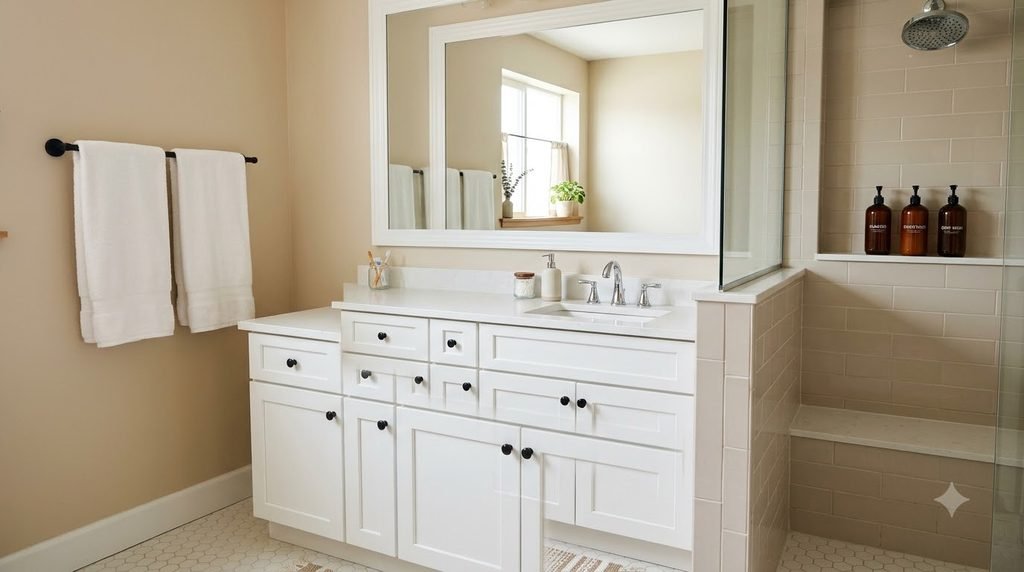 clean organized bathroom after a simple daily reset routine