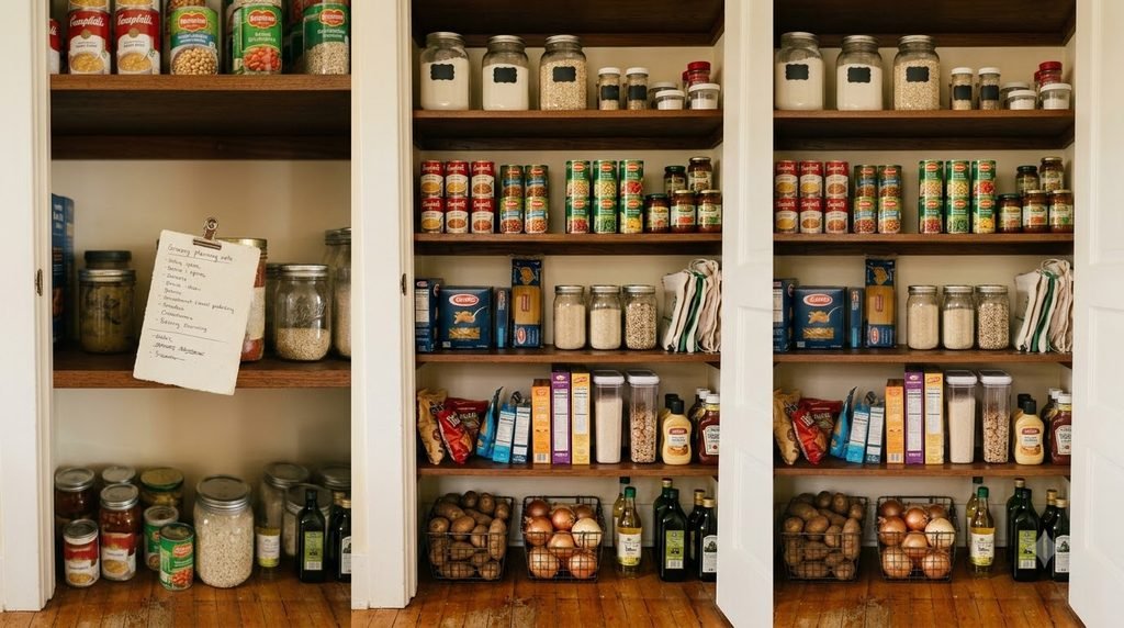 organized pantry ready for a grocery shopping and food inventory reset