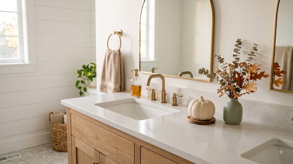 Thanksgiving guest bathroom preparation essentials including fresh towels, soap, toilet paper, and a blank checklist.
