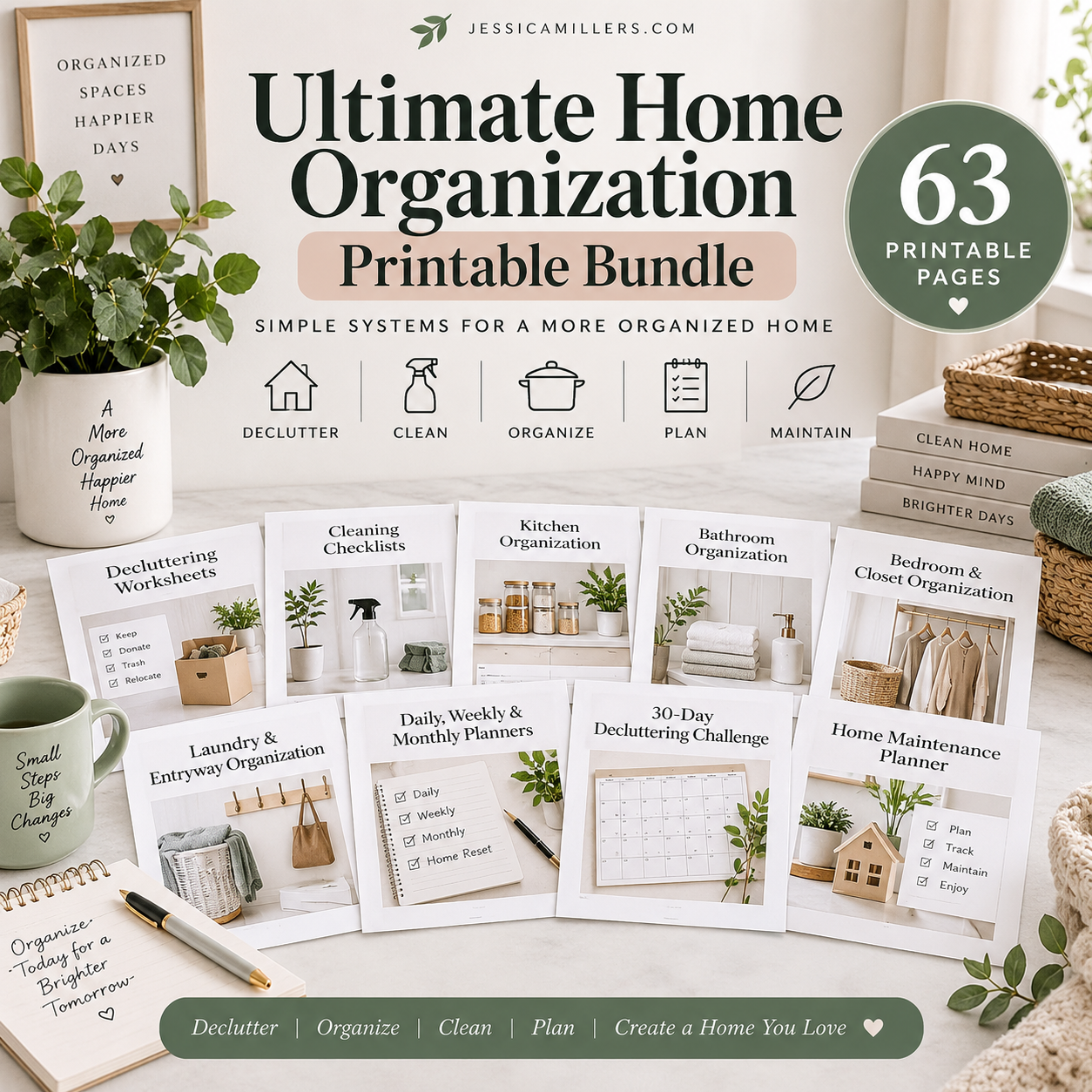 Ultimate Home Organization Printable Bundle, 63-page printable workbook