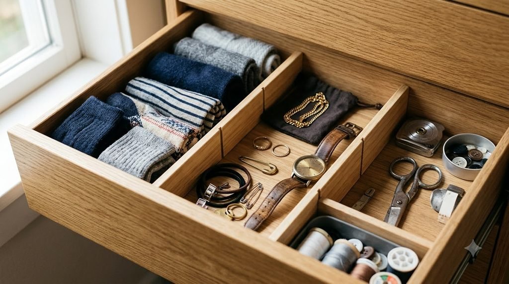 organized drawer using adjustable dividers
