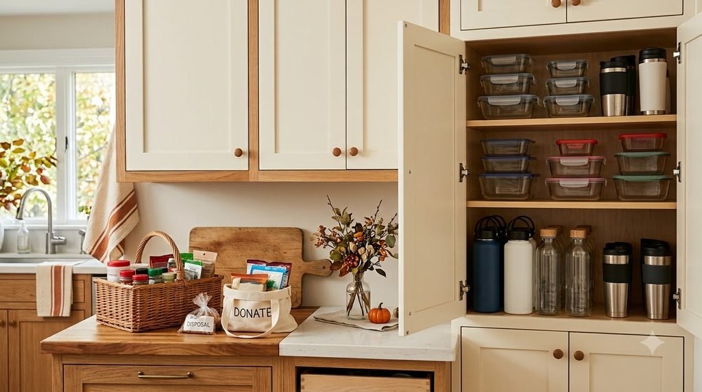 September kitchen decluttering with reusable containers and pantry items