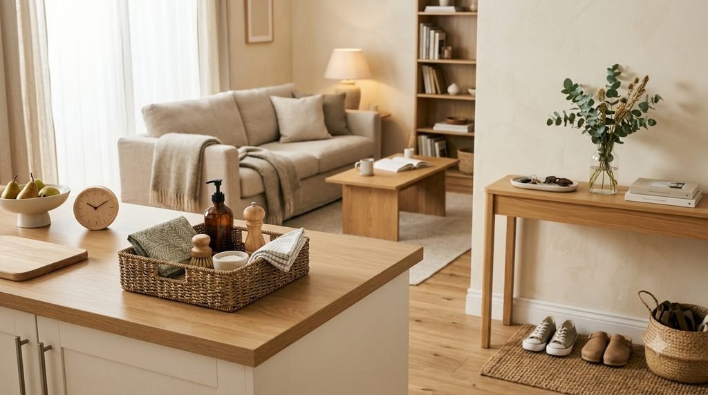 organized home landing zone for keys mail and small everyday items