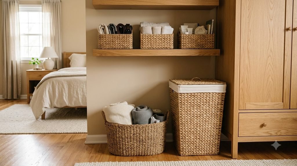 bedroom laundry hamper and baskets organizing everyday items