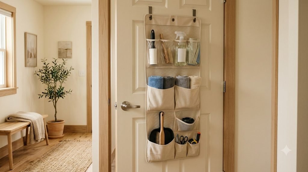over-the-door organizer creating extra storage space