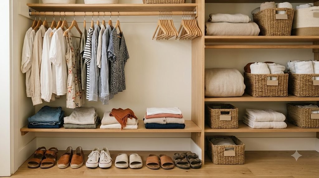 Decluttering unworn summer clothes and worn-out shoes before fall