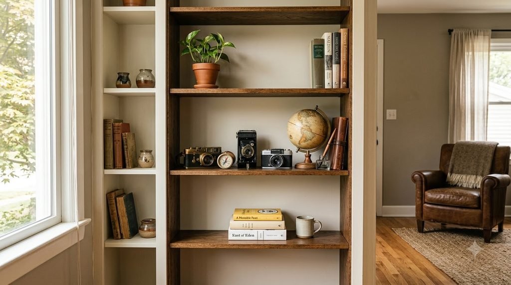 Small collection displayed together in one defined area of a living room bookcase