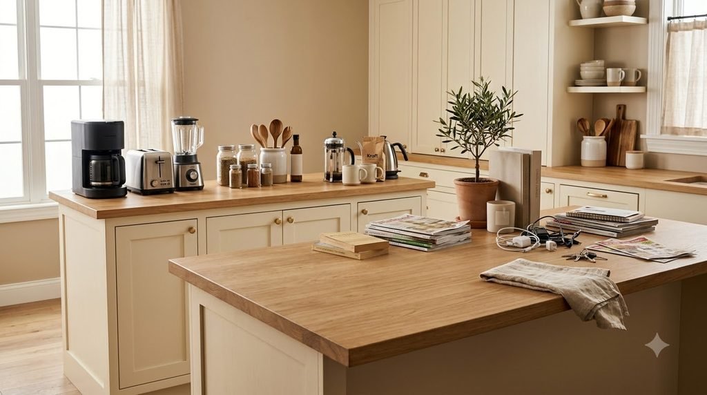 clear food preparation area on a small kitchen counter