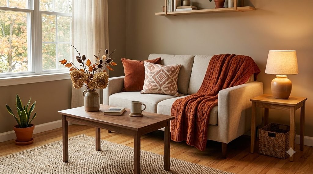 Simple fall focal point on a living room console table