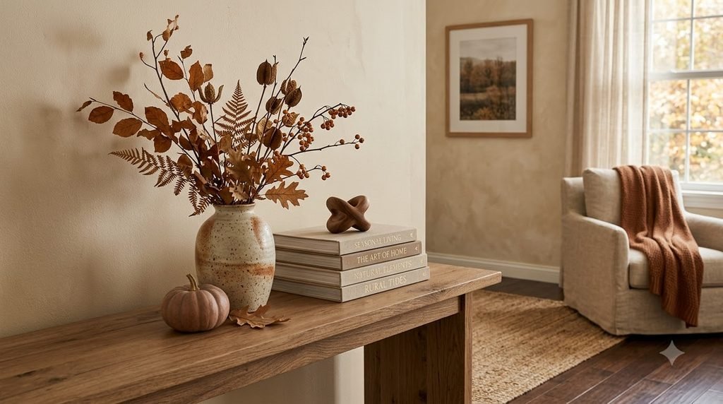 Finished living room after a simple summer to fall decor transition