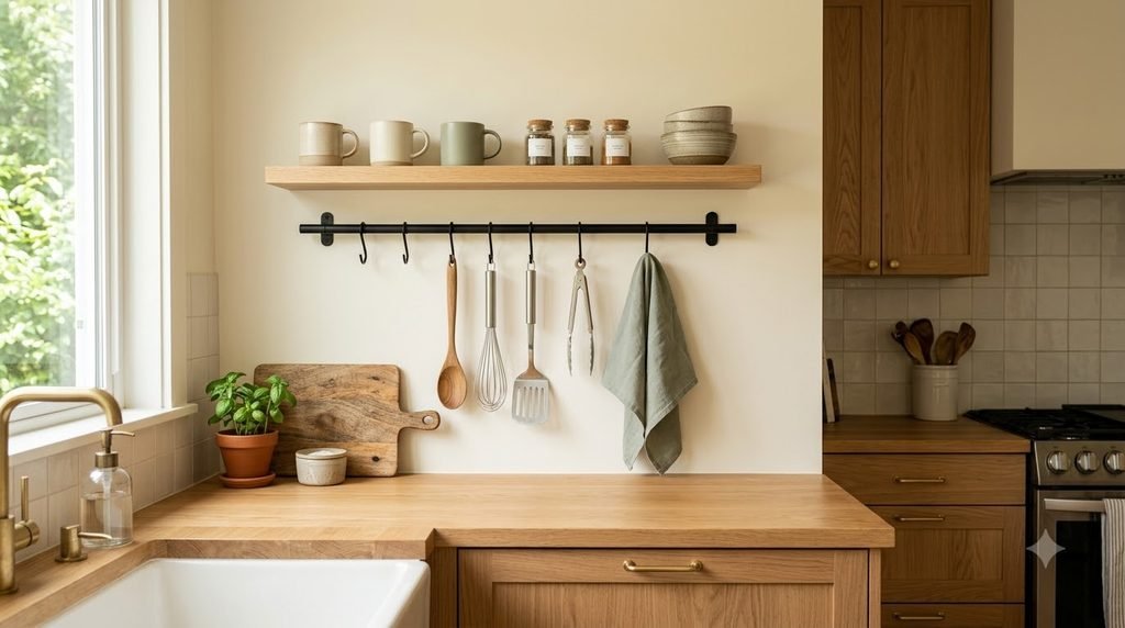 small kitchen counter with only daily-use appliances kept on the surface
