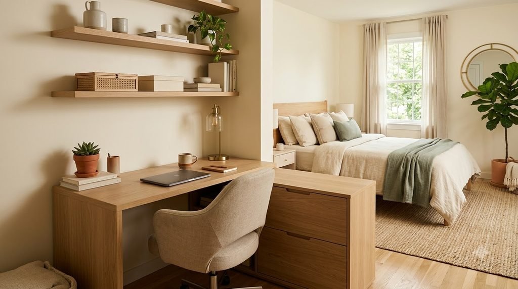 small home office workspace integrated into a multipurpose room