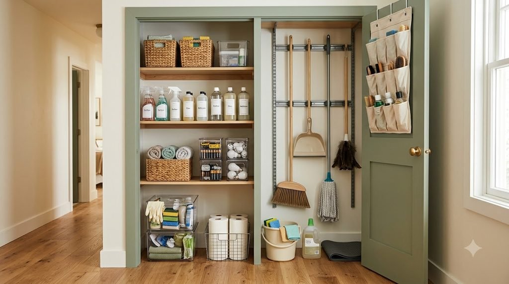 organized utility closet with practical space-saving storage solutions