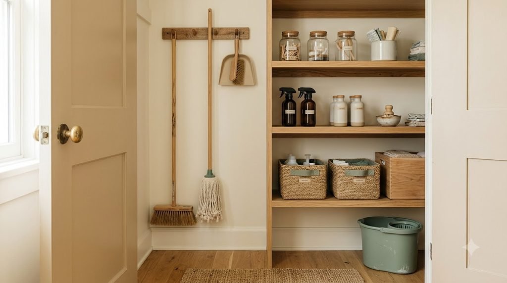 tidy utility closet after a simple organization reset