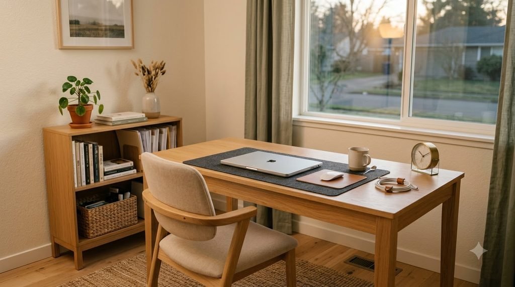 tidy small home office after a simple daily reset