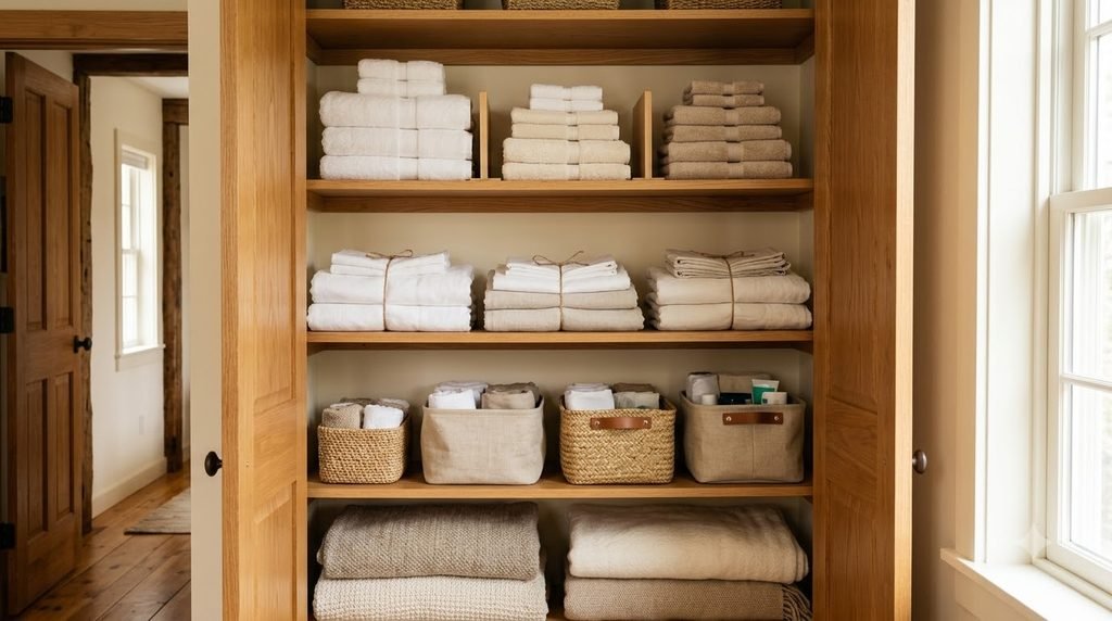 tidy linen closet after a simple organization reset