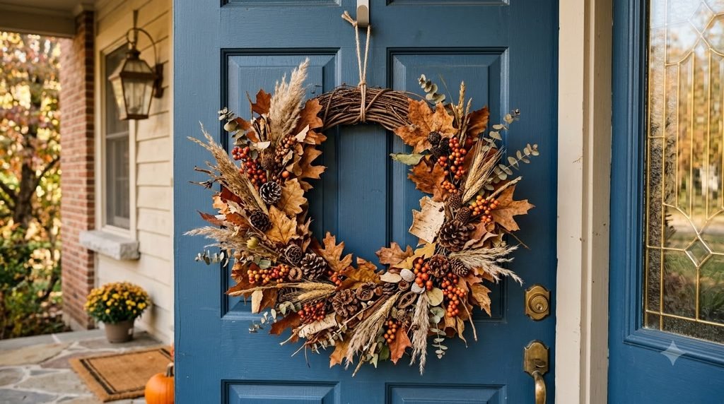 DIY natural fall wreath made with branches and leaves