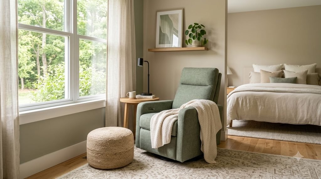 Small massage recliner in a cozy bedroom