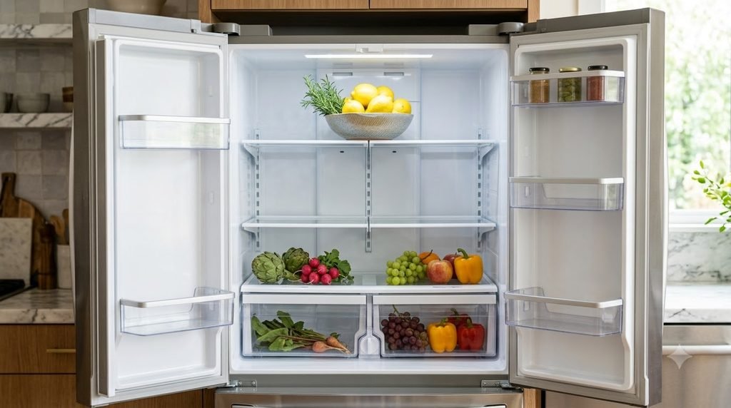 Clean organized refrigerator with space for holiday ingredients