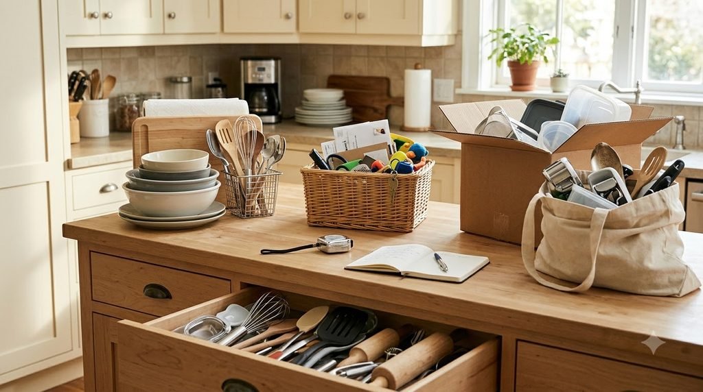 decluttering kitchen items before buying storage organizers