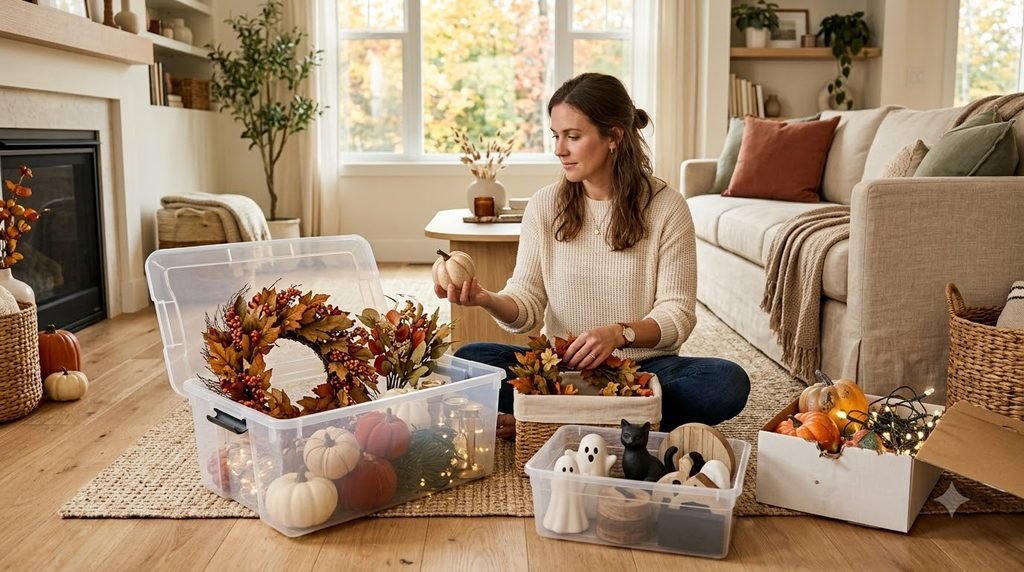 Decluttering old fall and Halloween decorations